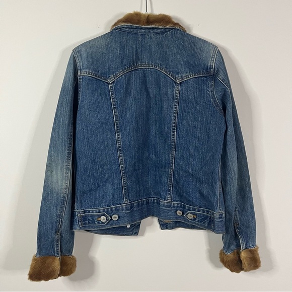 GAP Denim Jacket Genuine Fur Trim Collar & Cuffs Custom Vintage Boho S Upcycled - Picture 6 of 15
